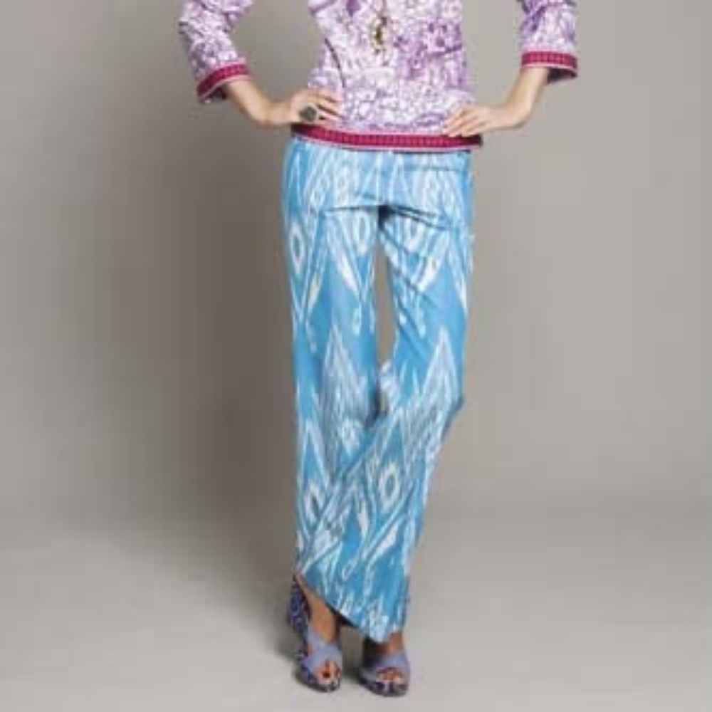 Jules Reid Turquoise Ikat Silk Pants